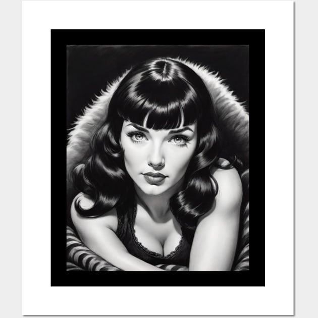 Bettie Page Black and White Portrait Wall Art by Absinthe Society 